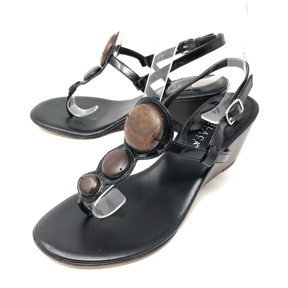 WHBM Black Thong Slingback Wedge Sandals 6